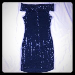 ASOS Navy Off the Shoulder dress